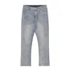 Light Blue Jeans Men Y2K Solid Color Embroidered Straight-leg Pants Button Pocket Washed Trousers A160 240415