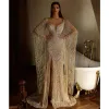 Saudi -Arabien Haute Couture Meerjungfrau Hochzeitskleid Illusion High Split Brautkleider Braut Prinzessin Prominente Perlen Pailletten Roben Roben