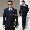 Flygbolag Captain Standard Uniform Flight Missant Pilot Hat Coat Pants Set Male Sales Staff Suit Employee Supervisor Blazers