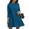 Casual Dresses Autumn Winter Solid Color Long Sleeve Home Loose Round Neck Ruffled Skirt Dress Hoodie Woman For Women 2024