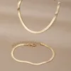 Modieuze forens Gold Bone ketting veelzijdige platte slangenketen Bracelet sieraden 2-delige damesset