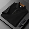 Light luxury ice silk slippery short-sleeved polo shirt Mens high-end lapel T-shirt Summer business solid color Paul shirt 240329