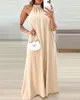 Casual Dresses Women's Dress Elegant Summer Solid Color Tie Details Halter Backless Ruched Sleeveless Loose Fit Straight Maxi