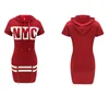 Robes décontractées Femmes à capuche Robe d'été à manches courtes Lettre imprimé bandage zipper Hoodies Lady Sport Bodycon Vestidos Mini