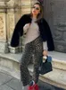 Retro chique de leopardo calças lápis para mulheres moda casual cintura alta calça longa 2024 primavera feminina calça 240415