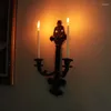 Decorative Plates European Style Retro Wall Candle Holders Cast Iron 2 Arm Candlestick Metal Courtyard Bougeoir Candles Home Decoration