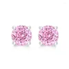 Boucles d'oreilles brillantes U S925 Gemmes roses argentés citrine 6.5 6,5 mm pour femmes Simple Fine Jewelry Givert Gift