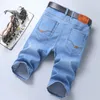 Män denim shorts 2024 sommarstil tunn sektion elastisk kraft smal passform kort jeans manliga märke kläder blå 240409