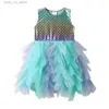 Abiti da ragazza Vikita Kids Abiti estivi senza maniche Girse Abito da sirena Girl Girl Birthday Party Tutu Abiti a strati abiti per bambini 3-8y T240415