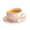 Mugs Light Luxury Retro Style Embossed Ceramic Coffee Cup And Plate Set Creative Afternoon Tea Mug Multi Color Latte