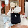 Shoppingväskor vit enkel fast färg kvinnlig axel canvas väska tyg på hem organisation och förvaring