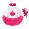 Abito per bambini, scarpe per bambini, accessori per capelli, set a tre pezzi, vestito a maniche lunghe con filo rosa, set per bambini