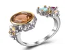 Fashion Coffee Zircon Ring Anel Female Silver Color Smycken Högkvalitativ blomma Ring Trendiga smycken Gift för kvinnor3934498