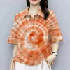 Women's Blouses Women Casual Blouse Stijlvol Tie Dye Print Shirt met DrawString Design Rapel Korte Mouw Double for Summer