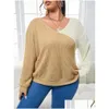 Dames plus size t-shirt shirt tweekleurige druppel shoder twist back sweatshirt vrouwen losgevallen crewneck casual sweatshirts levering app dhc0n