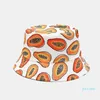 Wide Brim Tropical Fruit Papaya Pattern Bucket Hats Men Double Side Basin Caps Male Sunscreen Fisherman Hat