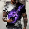 Mens T-Shirts 2022 İlkbahar ve Yaz Kısa kollu müzik alev gitar 3D Baskılı T-Shirt Street Trend Büyük Boy Likra Pamuk Üstü