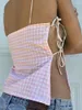 Kobiety z czołgów kobiety gingham cami tank top seksowne bez rękawów Slim Fit Crop Tie