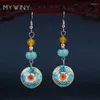 Серьги с серьгами mywiny медные украшения Cloisonne цветы винтажные непальские тибетские серебряные женщины китайский ветер