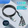 3 I 1 120W Fast laddningskabel för iPhone 14 13 12 Universal Charger Cord Type C/Micro/For Huawei Xiaomi Samsung Galaxy USB-C Data Cable 1.2M/2M