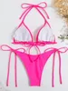 Sexy braune Bikini 2023 Frauen solide rote Halfterschuppen -BH -Tie -Side -Dreieck Badeanzug Sommerbadeanzug Spitze Micro Badebekleidung 240408