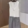 Ss24 Early Spring Niche Fashionable Patchwork Drawstring Waist Cinched Small Open Collar Lazy Sleeveless Dress