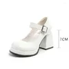 Chaussures habillées vintage Mary Jane Chunky High Heels Femme Round Te Cuir White Plateforme Pumps Fashion Woman Black Fête Prom