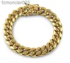 Solid 18k Gold Stainless Steel Mens Thick Heavy Miami Cuban Link Chain Bracelet 8mm-14mm Bracelets Men Punk Curb Double Safety Clasp TXRM