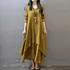 Summer Women Boho Vintage Kaftan Loose Gypsy Maxi Dress Fake Twopiece Literary Irregular Large Swing Robe 240415