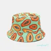 Bred Brim Tropical Fruit Papaya mönster hink hattar män dubbla sidobaser mössor manlig solskyddsmedel fiskare hatt