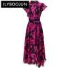 Платья для вечеринок Ilyboojun модельер -дизайнер летние винтажные печатные платья женское воротнич