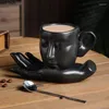 Mugs Electroplated Ceramic Abstract Art Face Coffee Cup Hand Cups Saucers Milk Tea Couple Water Mug