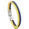 Andra armband Blue Yellow Armband Ukrainska flaggfärgsarmband smycken Ukraina flagga flätat läderarmband för män kvinnor barnl240415