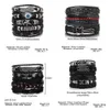 Другие браслеты Daxi Punk Multilayer Leather Bracelet Set Eye Wings Wings Star Charms Bears Браслеты для мужской вечеринки готические ювелирные украшения панк -брастель Ristanl240415