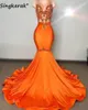 Robes de fête Arrivée Orange Diamonds Sirène Robe de bal Sheer Glitter Bead Crystal Robinestones Robe pour Black Girls Birthday