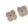 four leaf clovers earrings Clover Full Diamond Earrings Full Diamond Ear Clamps 18k Electroplated