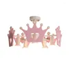 Lustres desenho animado criativo coroa rosa lustre menina quarto lâmpada de princesa lâmpada infantil moderna led simples cor