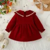 Girl's jurken baby meisje lange mouw jurk herfst rode katoenen jurk mode verjaardag prinses jurk voor kinderen y240415Y240417J3FD