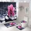 Rideaux de douche motif floral décoration de salle de bain rideau de sol rideau toilettes à trois pièces.