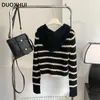 Dames breisels duojihui spell kleur chic gestreepte capuchon casual dames vestiging basis basis lange mouw mode mode met een borsten herfst vrouwelijk