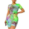 Kvinnor Tracksuits 2-stycken Set Casual Tie Dye Sporty Active Wear Short Sleeve T-Shirts Workout Fitness Biker Shorts Tracksuit Set Drop DHLFC