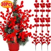 Decoratieve bloemen 2/30 stcs Kerst Rode Berry Flock Foam Artificial Flower Kleine Berries Kersen Branch Kerstmis Tree Party Home Decor Diy