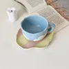 Tazas platillos mariquycc chica coreana corazón encantador tazón de café plato taza de la flor de la flor de la mano del cielo blanco