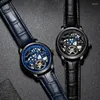 Relógios de pulso Ailang Tourbillon Watch Mechanical for Men Fashion Blue Leather Strap Sketes impermeabilizados Relógios