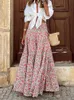 Summer Long Boho Stampa femmina femmina Floral Beach Maxi Skirts Ladies Vintage Sliose Elastic Waist Holiday 240402