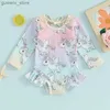 One-Pieces 6M-4T toddler girl Rush protective swimsuit jumpsuit long sleeved floral/cartoon printed childrens pleated edge swimsuit Y240412