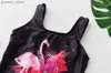 One-pièces Flamingo 3 ~ 12 ans Girls de maillot de bain Girls Swimwear One Piece Knowwear Kids Kidwear Bathing Fissu Y240412