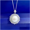 Hänge halsband Flower Pearl Diamond 100% Real Sterling Sier Party Pendants Necklace For Women Bridal Engagement Smycken Drop Delive DHZ6D