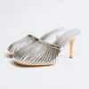 レザーサンダルハイ2024夏のかかとStileetto Sheepskin狭いバンドPEEPTOE ROUND TOES SLIPPER METAL HOLLOW OUT EUROUT