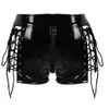 Women Sexy Side Lace-up Panties Zipper Open Crotch PVC Leather Shorts Erotic Porn Underwear Latex Nightclub Stage Mini Pants 240401